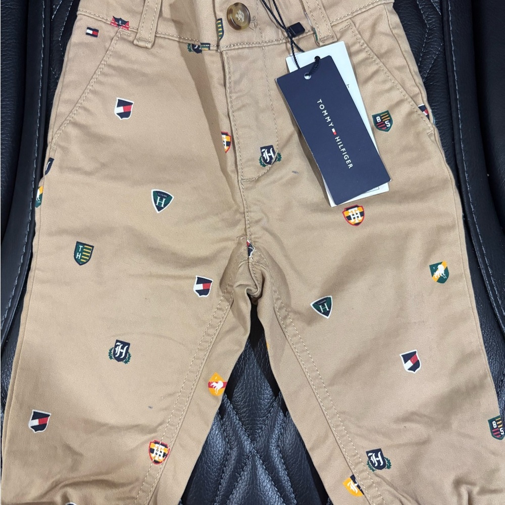 Tommy Hilfiger Khaki Pants with Colorful Crests